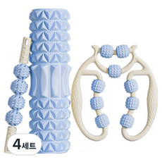 타이디홈 시원한 괄사용품 폼롤러 45cm + 9휠 다리안마기 + 4볼 마사지스틱 세트, 블루, 4세트