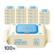 리벤스 지구 구하는 폴라베어 에디션 아기 물티슈 캡형, 65g, 70매, 100개