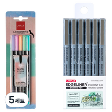 Lineplus LINE WORKS Fineliner 代針筆 泡殼包裝 0.3mm 5色粉彩 + Edge Liner 繪圖筆 6支組 0.5mm 套組, 混色, 5套