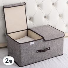 타이탄 접이식 수납 패브릭 이중 뚜껑 리빙박스, 회색, 2개