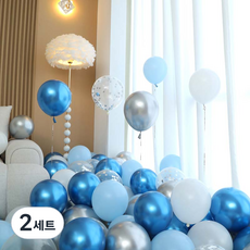 P&B UNITY 氣球 50入組 藍色, 09 藍色與銀色亮片 5色混合, 2套
