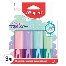 Maped 亮粉珠光螢光筆4件組, 粉彩粉紅色, 粉彩紫色, 藍寶石, 粉彩綠色, 3套