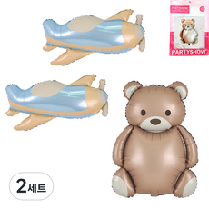 PARTYSHOW 奶油色鋁箔氣球 小熊 + 飛機 2入組, 2套, 混合顏色