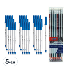 慕那美 簽字筆 351 12入 3p + Sky Glory 三角橡皮擦鉛筆 12p 組, 藍色, 5套