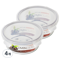 Balunfini 耐熱強化玻璃圓形密封保鮮盒, 4個, 400ml