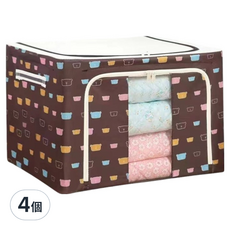 小麥購物 大容量防潑水牛津布雙門單視窗衣物鐵架收納箱 66L, 4個, 咖啡小熊