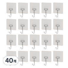 하비티 무타공 부착형 후크, 혼합색상, 40개