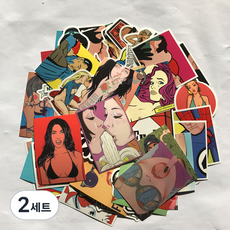 Eogane.com 可愛角色標誌防水行李箱感性貼紙 可貼於行李箱各處 趣味裝飾 50款套組, 2套, 16 煽情性