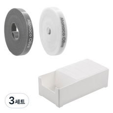 모나코올리브 포켓 케이블 선 정리함 5p + 전용 트레이 중형 + 벨크로타이 2p 세트, 3세트, 그레이 + 화이트(벨크로타이)