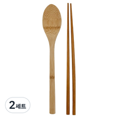 대나무 수저 세트, 내츄럴, 2세트, 숟가락 + 젓가락 내츄럴, 2세트, 숟가락 + 젓가락