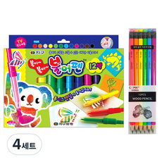 지구화학 불어펜 12색 + 투코비 코마 삼각지우개연필 TC-208 B 6종 x 2p 세트, 혼합색상, 4세트