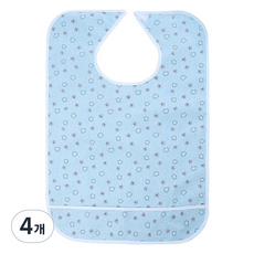 뉴실버 식사용 벨크로 방수 턱받이, 블루플라워, 4개
