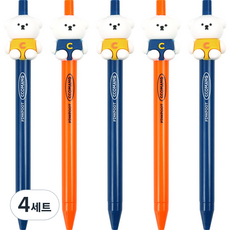 핑크풋 2000 꼬망 노크 중성펜 0.5mm 네이비 2p + 주황색 2p + 랜덤발송 세트, 혼합색상, 4세트