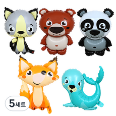 Bear and Friends 動物氣球 5 件套, 5組, 吉娃娃、泰迪熊、狐狸、眉海豹、熊貓