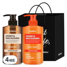 KUNDAL 昆黛爾 洗髮精 500ml + 沐浴乳 500ml 2入禮盒組 E 白麝香 + 黑色購物袋, 4套