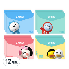 B Family 3D 橫式信封文件夾 4種套組 24-1172, 藍色, 薄荷綠, 粉紅色, 黃色, 12套