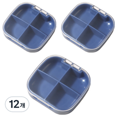 굄스 4가지 알약 분배 소분 케이스 블루 7.5 x 7 x 2 cm, 12개