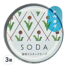 KING JIM SODA 透明PET卷狀膠帶 粉金箔押款 20mm x 4m, 蒲公英, 3捲