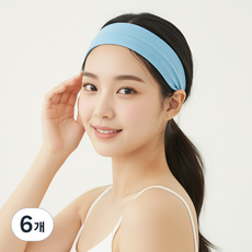 걸핀스 넓고 짱짱한 고탄력 요가 런닝 운동 헤어밴드 1603, 스카이, 6개