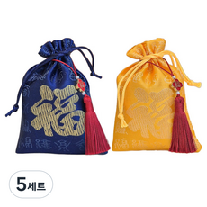 이플린 복주머니 2종 + 복노리개 시리즈 2p 세트, 네이비 + 황금(복주머니), 레드(복노리개), 5세트