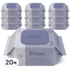코멧 아기물티슈 프라임 도톰한 엠보싱 캡형 더마테스트 인증, 20팩, 70매, 70g