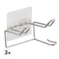 마켓플랜 심플 무타공 스텐 드라이기 거치대, 실버, 3개