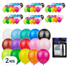 TUCO.B 30cm 糖果色圓形氣球 100入 + 手動打氣筒 + 固定膠帶 套組, 混合色, 2套