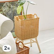 하우스레시피 PP라탄 핸들 바스켓 사각, 베이지, 2개