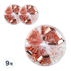 델리 로즈골드 더블클립 세트 78553 72p, 클립 집게 5호 + 6호 + 클립 + 압핀, 9개