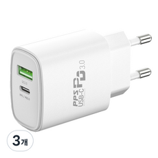 밸류엠 Gan 25W PD PPS 2포트 초고속 가정용 충전기, 화이트, 3개