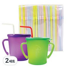 AGAFURA 魔法吸管杯 2入+吸管 200入, 紫色+綠色, 2套