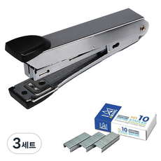 Amang 10號釘書機 + 10號釘書針 1000p 套組, 黑色 + 銀色(釘書機), 銀色(釘書針), 3套