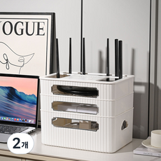 SOHEIM 路由器機上盒收納盒 3層, 白色, 2個