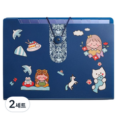 올인셀 데일리 아코디언 파일 12칸 A4 + 스티커 세트, 딥블루(파일), 2세트