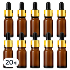 LIVING Maker 化妝品油滴管精華液精油瓶 10ml, 20個, 褐色 + 黑色橡膠 + 金色蓋