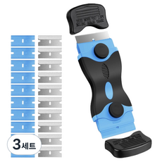 Yomopic 多用途雙刃刮刀 + 補充用鋼製刀片 10p + 塑膠刀片 10p 套組 藍色, 3套