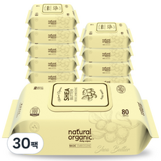 네츄럴오가닉 엠보싱 아기 물티슈 캡형 시어버터, 60g, 80매, 30개