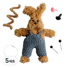 yarna 철사인형 + 핀타입 인형눈 4mm x 2p + 컬러미니삼각코 2종 + 컬러와이어링 모루 뽀글이 토끼 인형 만들기 세트, 5세트, 카멜 + 화이트 + 블랙 + 핑크