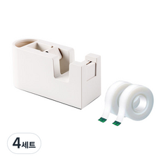 델리 귀여운 테이프디스펜서 유광 + 매직 테이프 리필 12mm x 18M 2롤 세트, 혼합색상(테이프), 화이트(테이프디스펜서), 4세트
