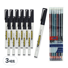 Monami 中字油性筆 F 12入 + SkyGlory 三角橡皮擦鉛筆 12入 組, 黑色, 3套