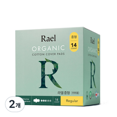 라엘 유기농 순면커버 생리대 날개형, 중형, 14개입, 2개