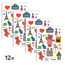 세컨드맨션 쥬시베어 베이직 리무버 스티커, 봉쥬르, 12개