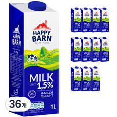 MLEKPOL 해피반 멸균우유 1.5%, 1L, 36개