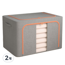 튼튼한 린넨 와이어 접이식 리빙박스 100L, 그레이, 2개