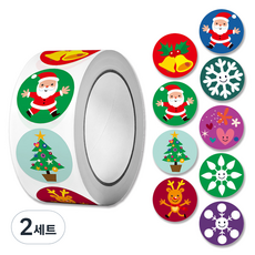 아이엔피 크리스마스 롤 원형스티커 2.5cm SYF-92 500p 세트, 아이콘, 2세트