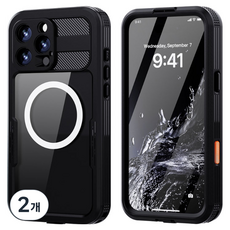 플로우 맥세이프 방수 휴대폰 케이스 아이폰16 PRO, 블랙, 2개
