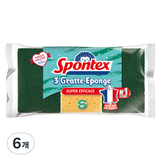 스폰텍스 SUPER EFFICACE 스트롱 클린 스크럽 스펀지, 6개, 3개입