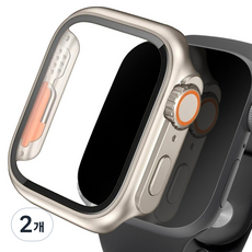 아이몰 애플워치 호환 울트라st 강화유리 풀커버 프레임 케이스, 티타늄골드, 2개