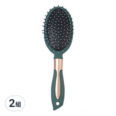 氣墊按摩梳 橢圓梳 Set 4支, 頭皮按摩 髮梳, 綠色, 2組