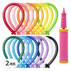 조이파티 260 레인보우 풍선 100p + 손펌프 세트, 풍선(랜덤발송), 손펌프(핑크), 2세트
